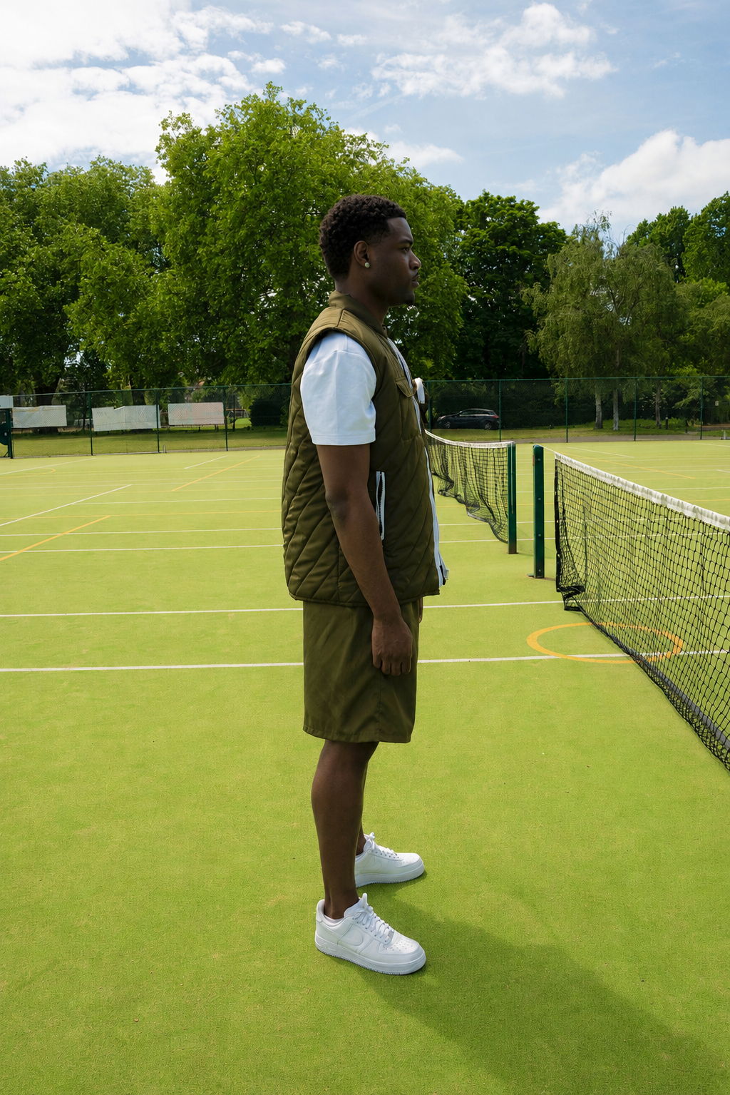 OLIVE GILET SHORT SET