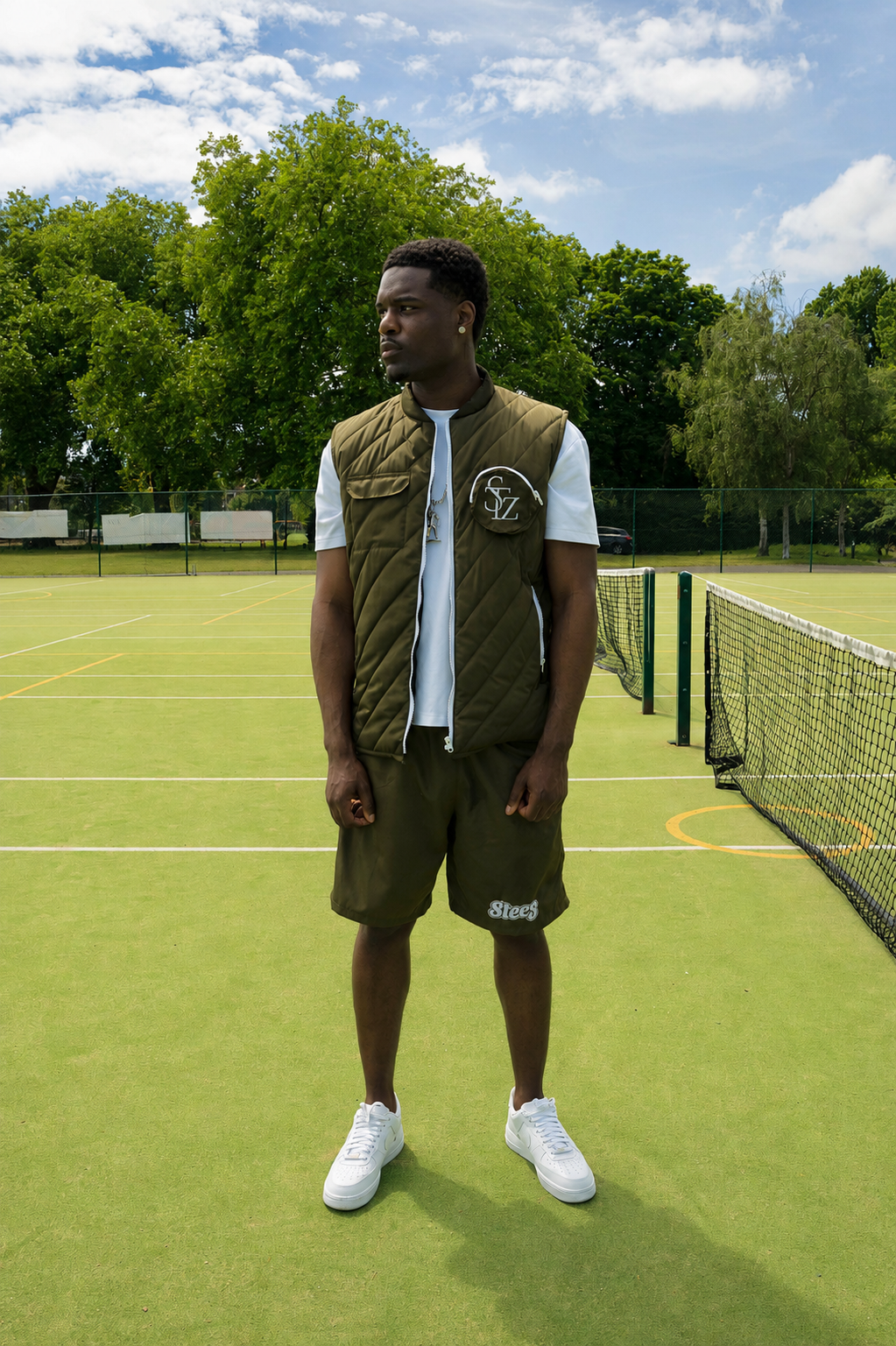 OLIVE GILET SHORT SET